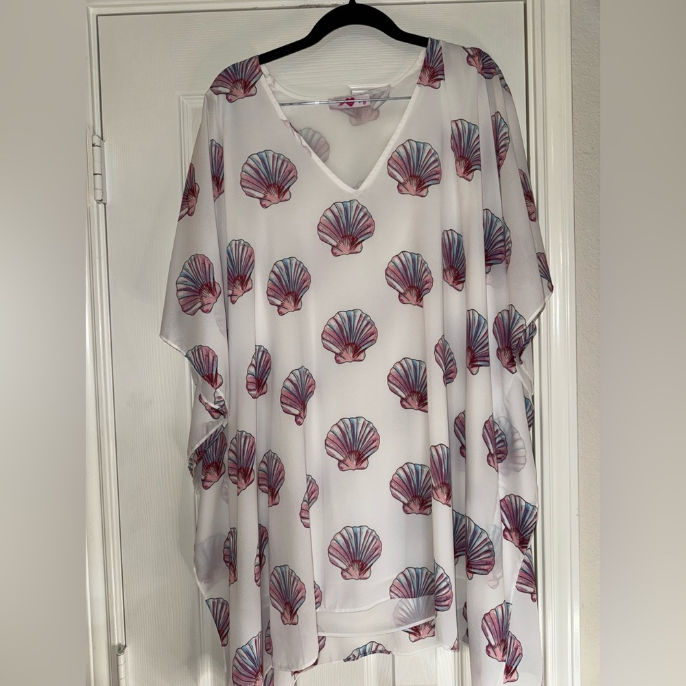 Buddy Love Sheer White Shell-Print V-Neck Women's Dress